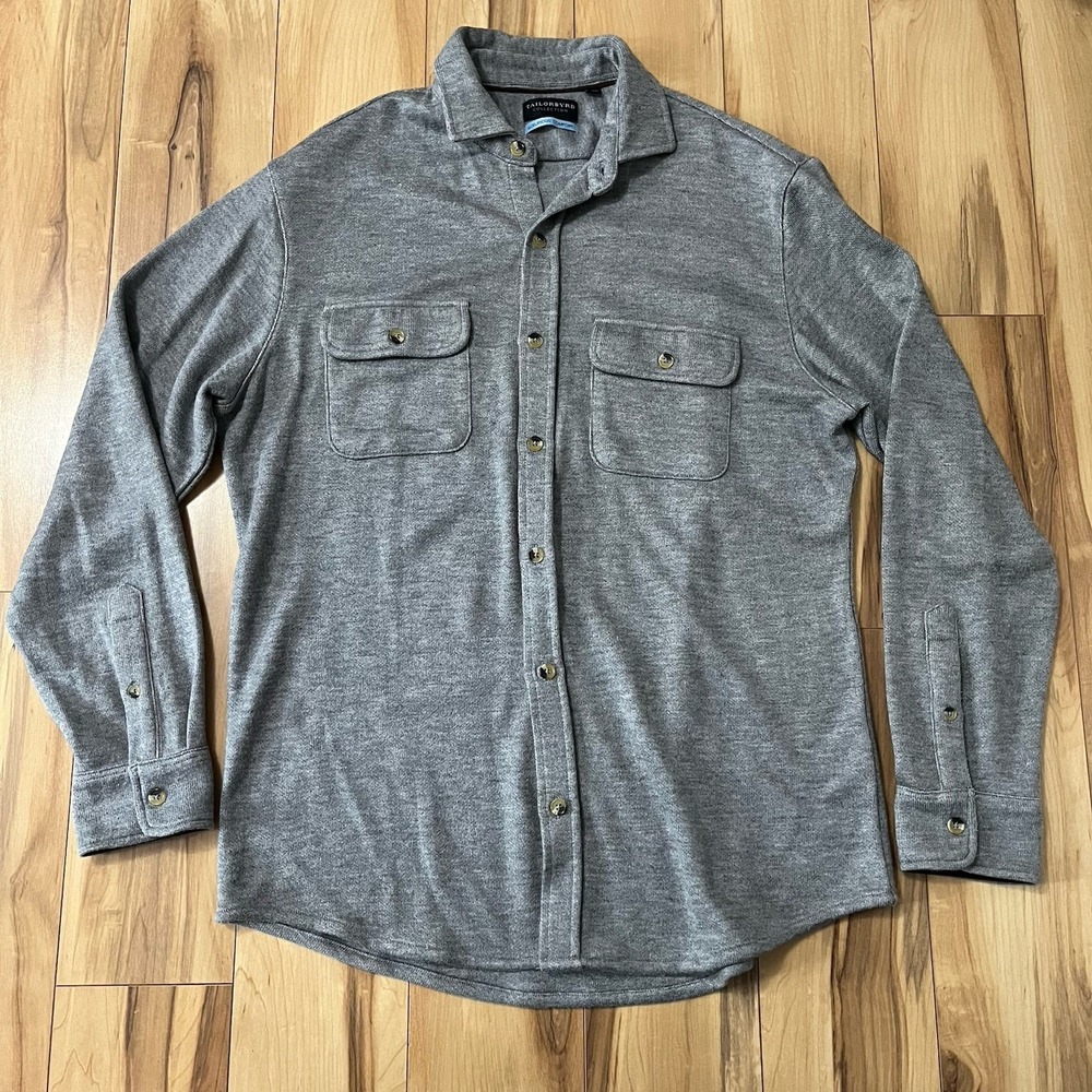 Tailorbyrd Mens Luxurious Comfort Shirt Sz L Gray Button Down Long Sleeve Soft